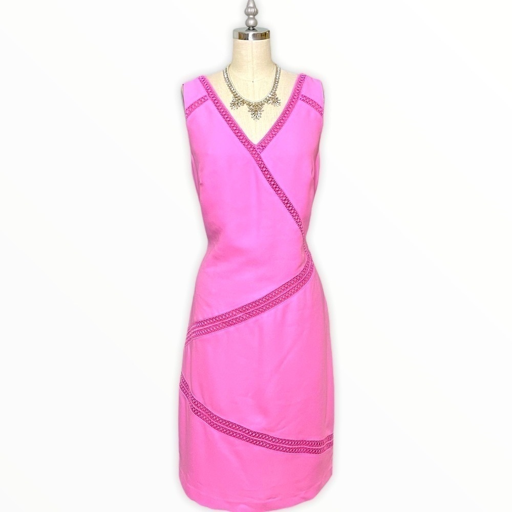 Banana Republic Pink Shift Dress w Lace Trim 6 Small Nwt - Picture 3 of 11